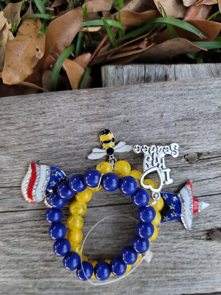 Blue and Yellow Sea Bee Charm Bracelet — image 1